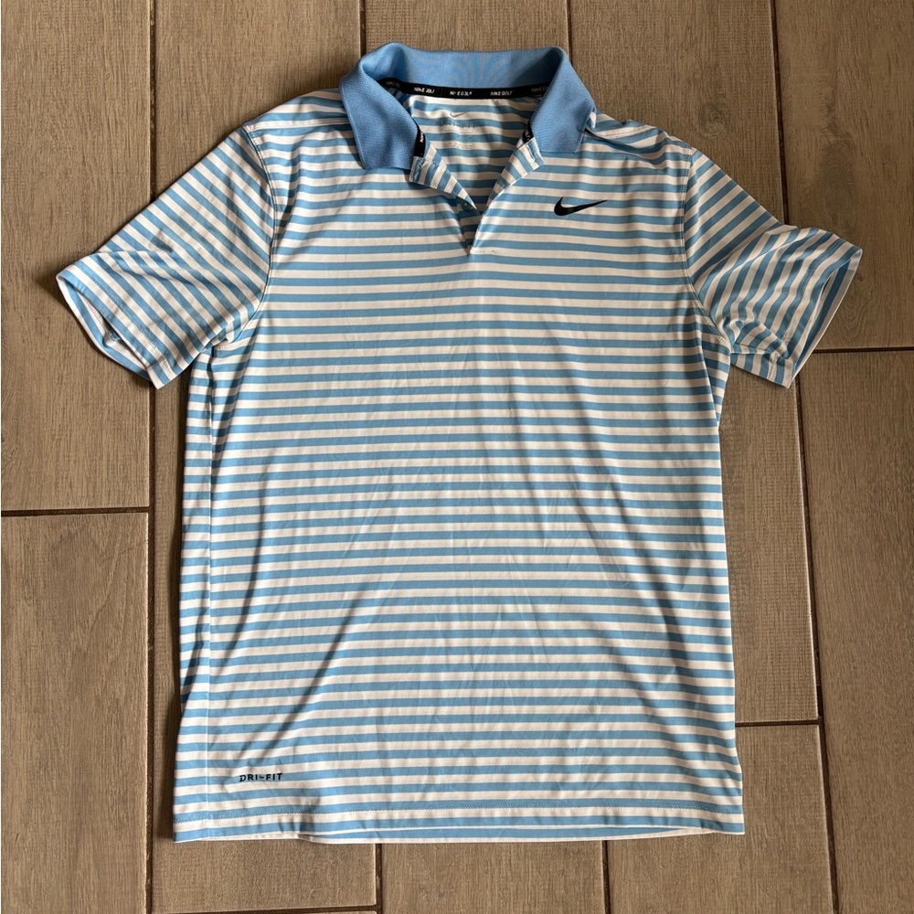 Nike Men's Light Blue and White Polo Shirt